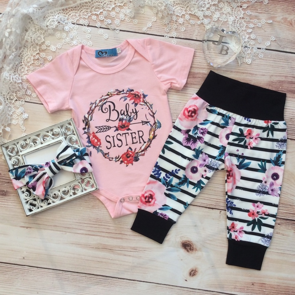 Boutique Baby Girl BABY SISTER 3pc Outfit